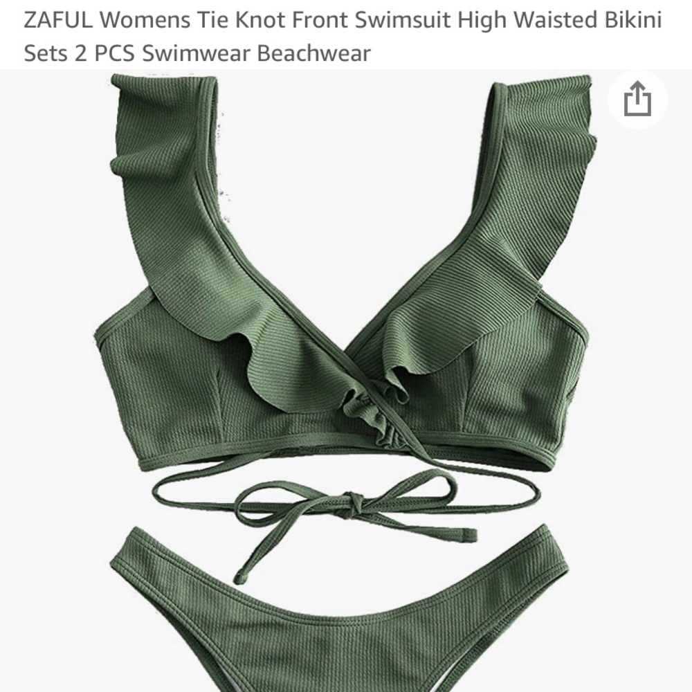 Army green wrap top cheeky bottom swimsuit